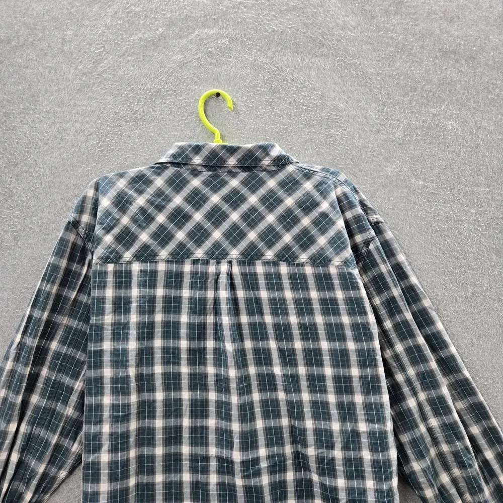 True‎ Religion Men Button Up Shirt 3XL/3TG Green Plaid Western Flap Pockets